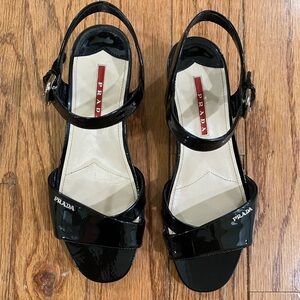 Prada Linea Rossa Demi Patent Leather Black Women's Sandals
